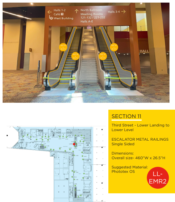 Escalator Metal Railings — Third Street, lower landing to lower level