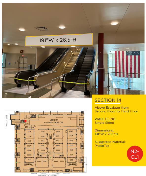Wall Cling — Above escalator, 2nd–3rd floor