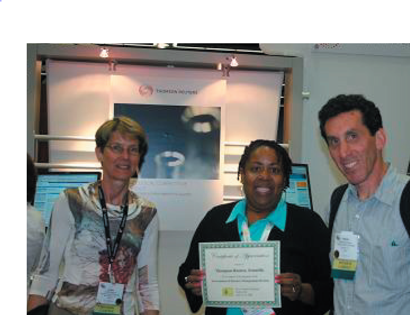 Cynthia Eastman presents award to Thomson Reuters in 2008 Cynthia Eastman presents award to Thomson Reuters in 2008