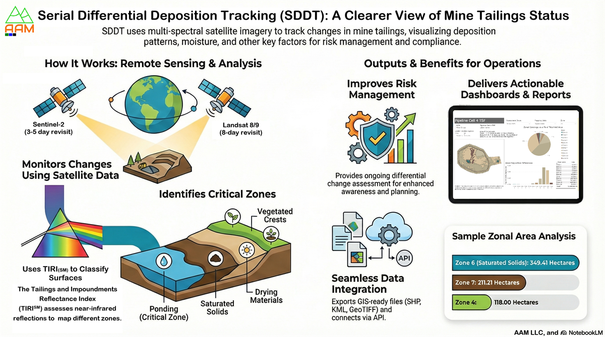 A quick-view of the Serial Differential Deposition Tracking Service for your TSF and Impoundments.