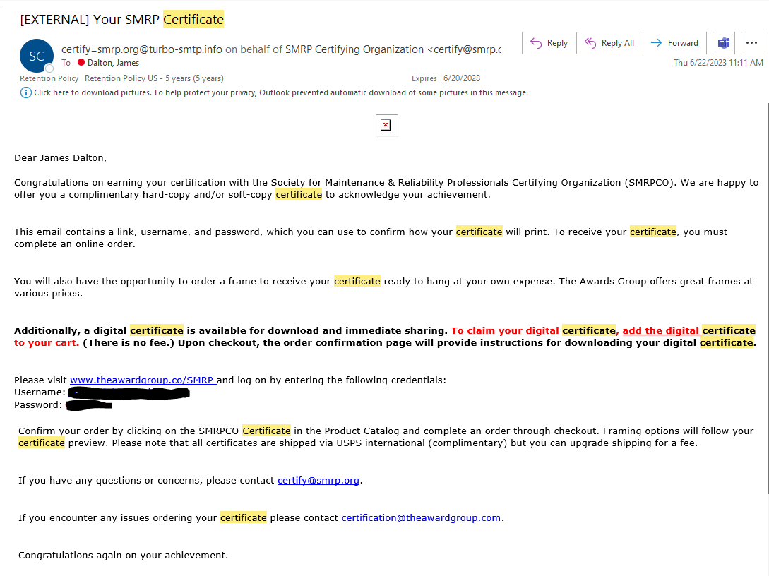CMRP Certificate After Pass Text All Member Open Forum