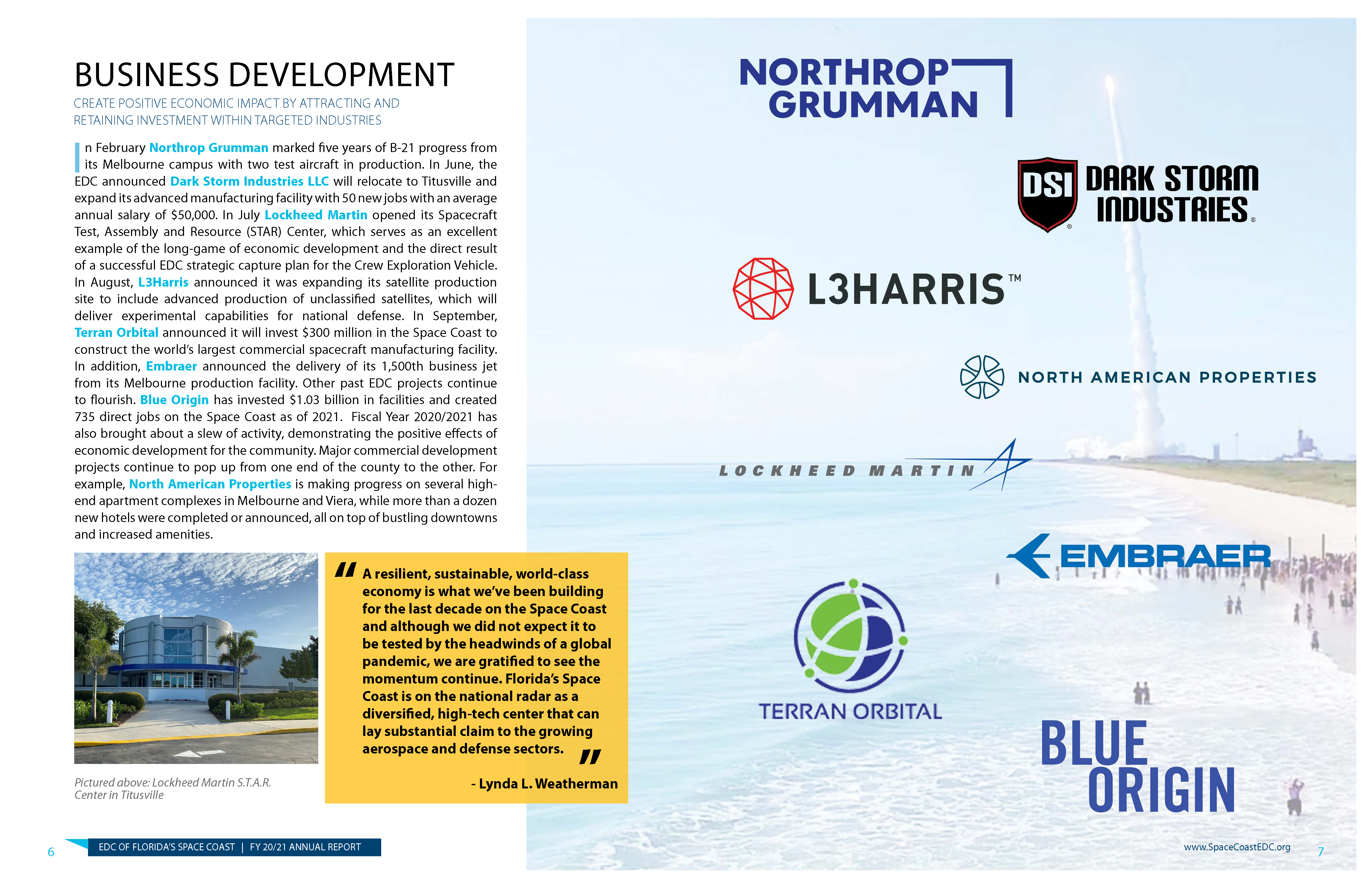 EDC FL Space Coast Annual Report Fiscal Year 2020/2021 page 6-7