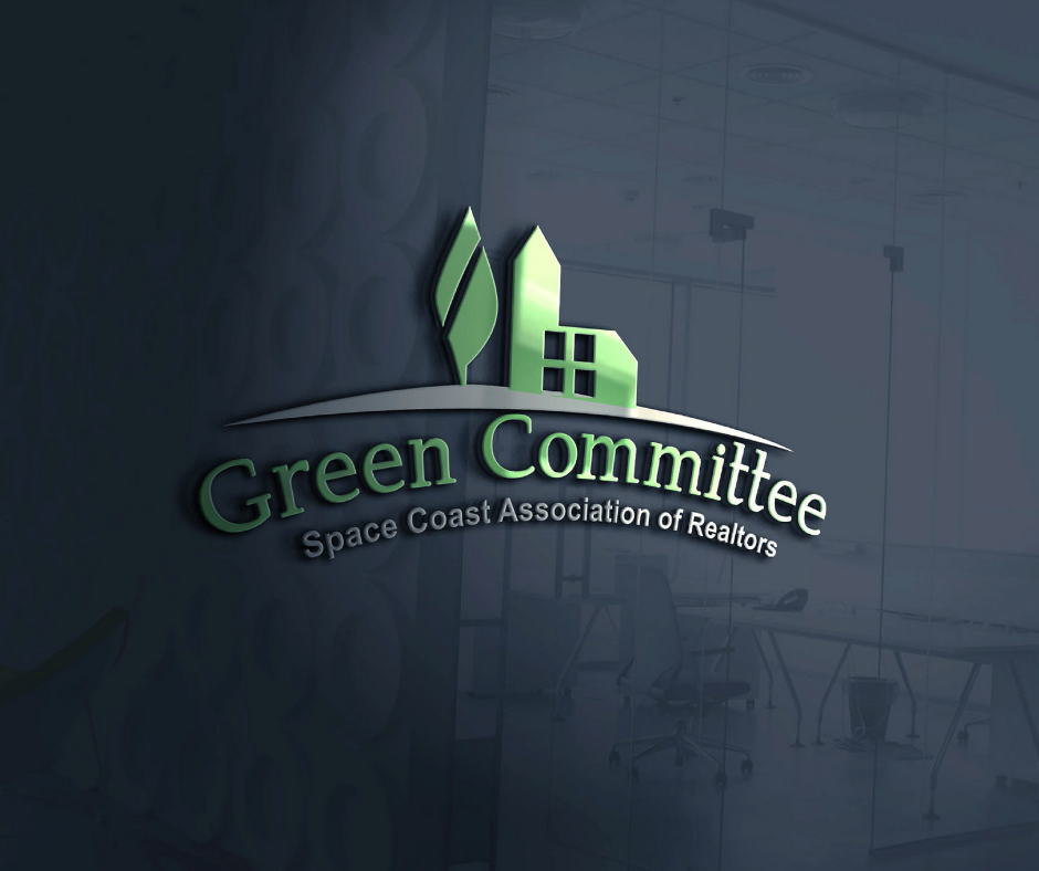 Space Coast Association of REALTORS® Green Committee Logo The Green Committee Logo in electric green angled on a slate colored background