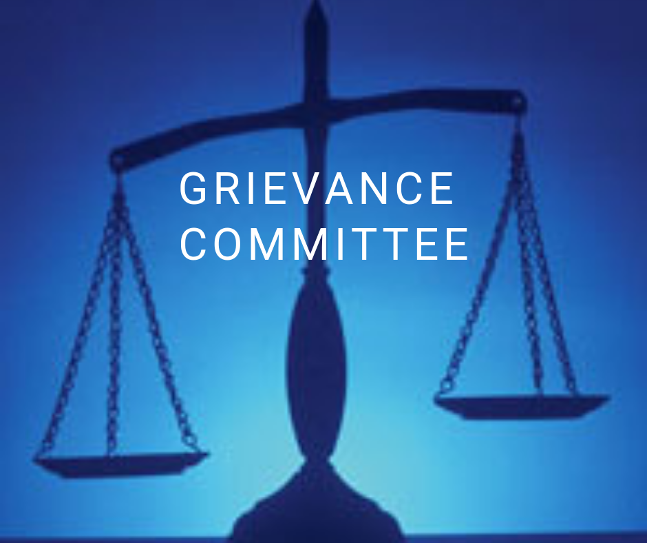 Space Coast Association of REALTORS® Grievance Committee logo Tipping scales with the words Grievance Committee written over them in white