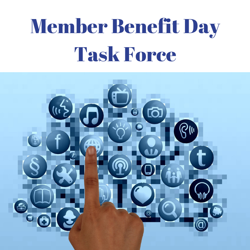 Member Benefit Day Task Force Logo Finger pressing light blue clouds with tech icons