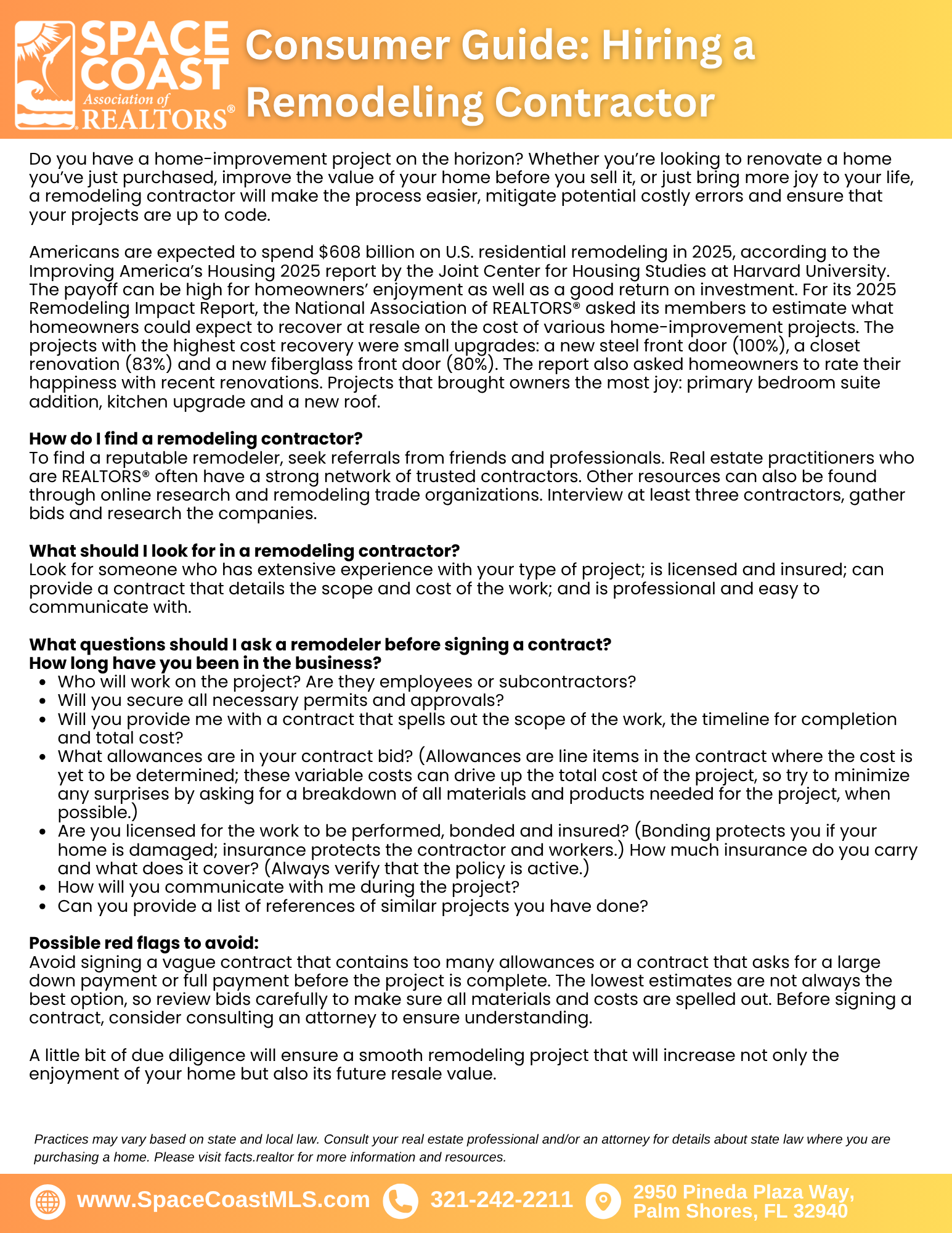 Consumer Guide:  Hiring a Remodeling Contractor