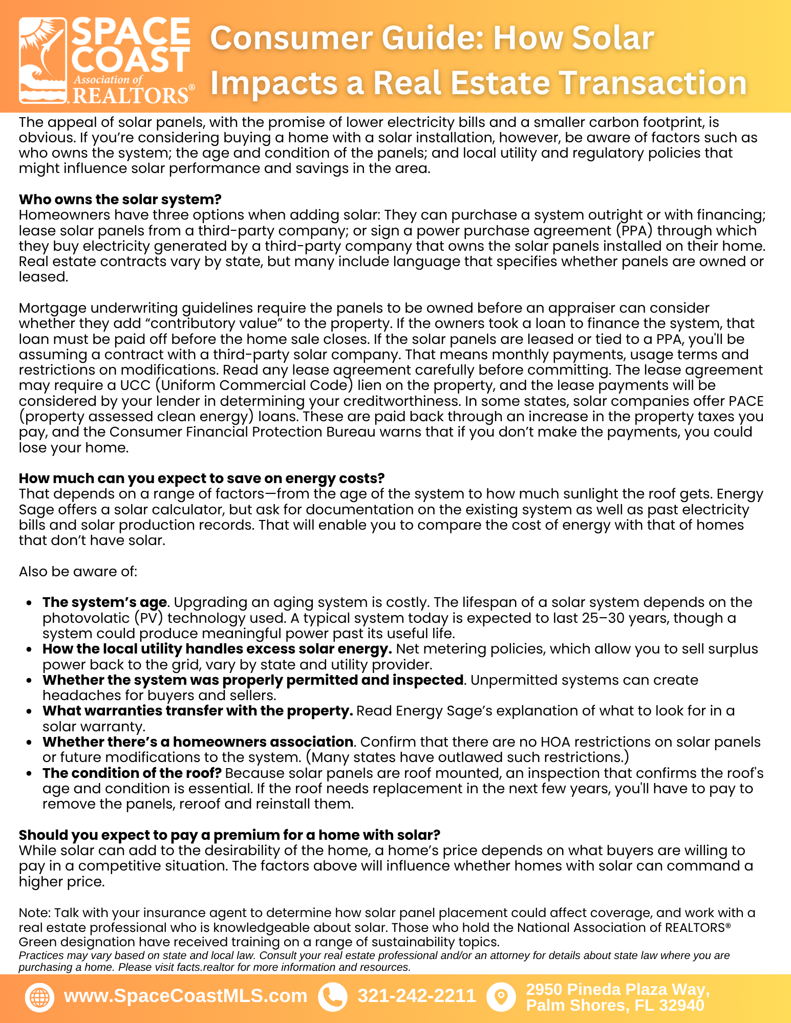 Consumer Guide: How Solar Impacts a Real Estate Transaction