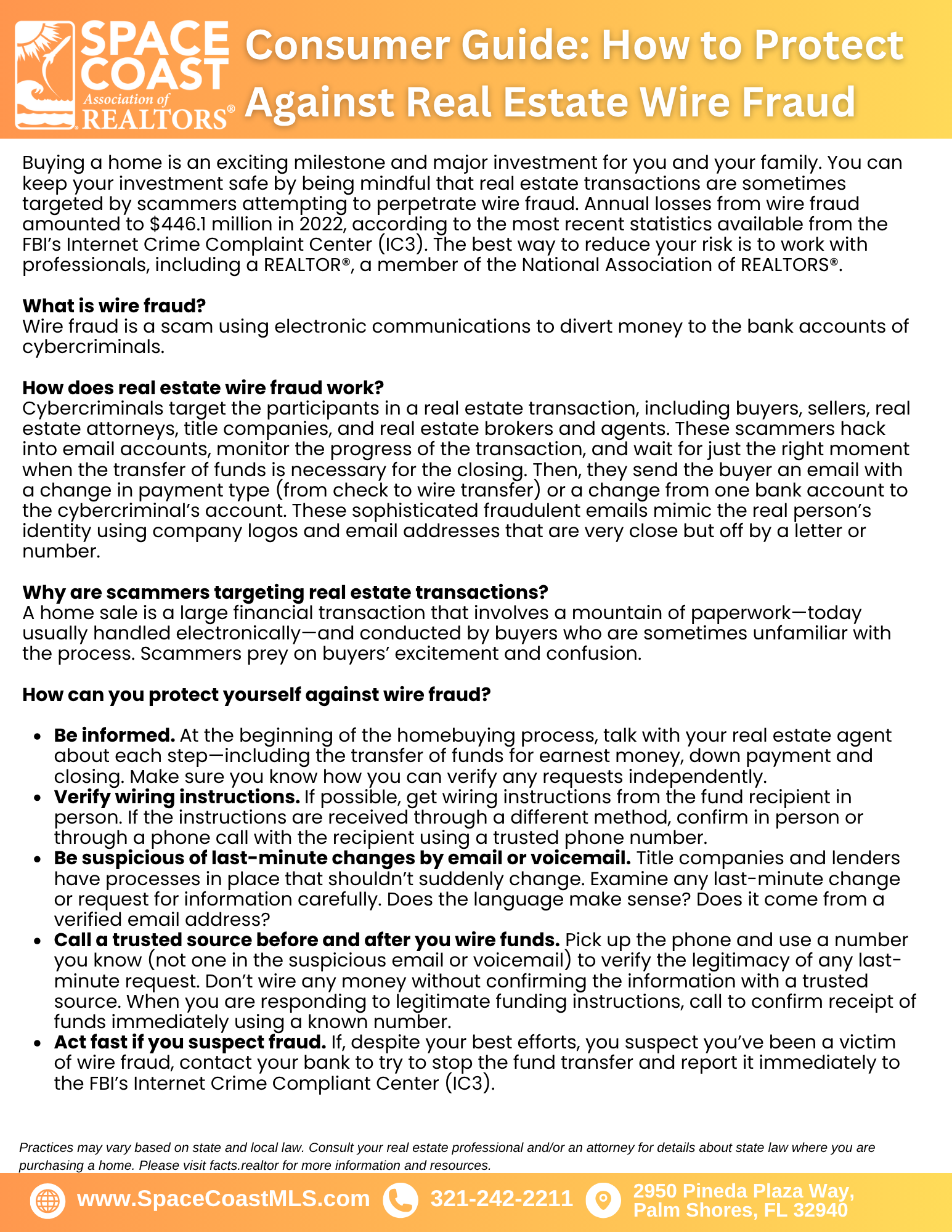 Consumer Guide:  How to Protect Against Real Estate Wire Fraud