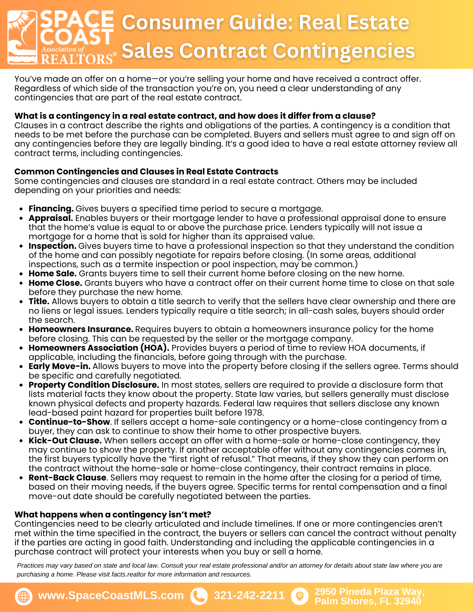 Consumer Guide: Real Estate Sales Contract Contingencies
