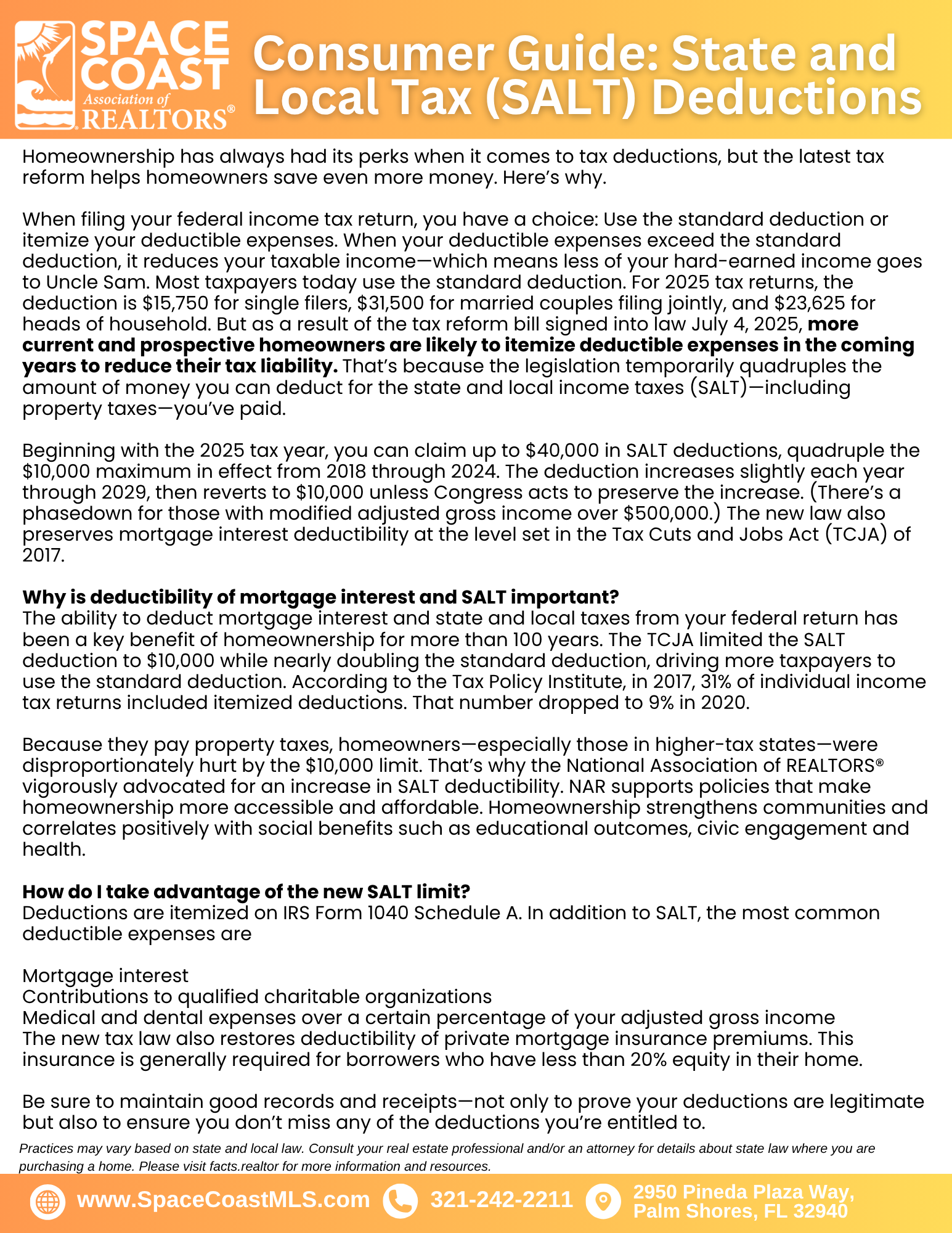 Consumer Guide: State and Local Tax (SALT) Deductions