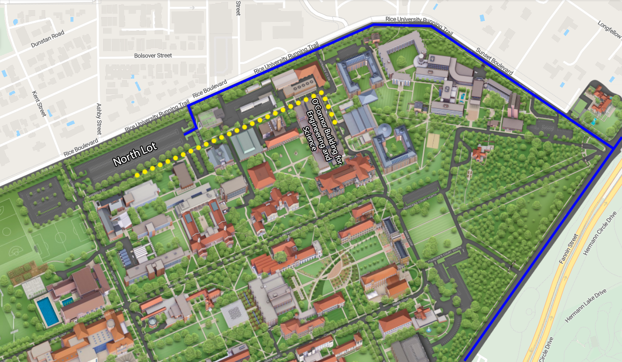 Rice University North Parking Lot map