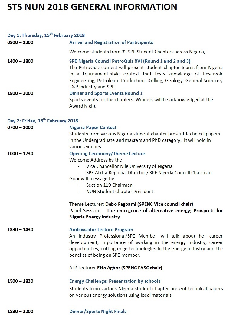 event schedule nigeria council