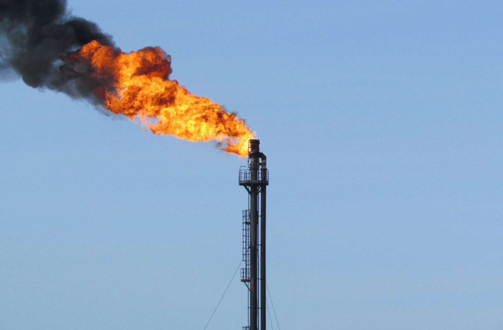Flare stack at an oil and gas facility