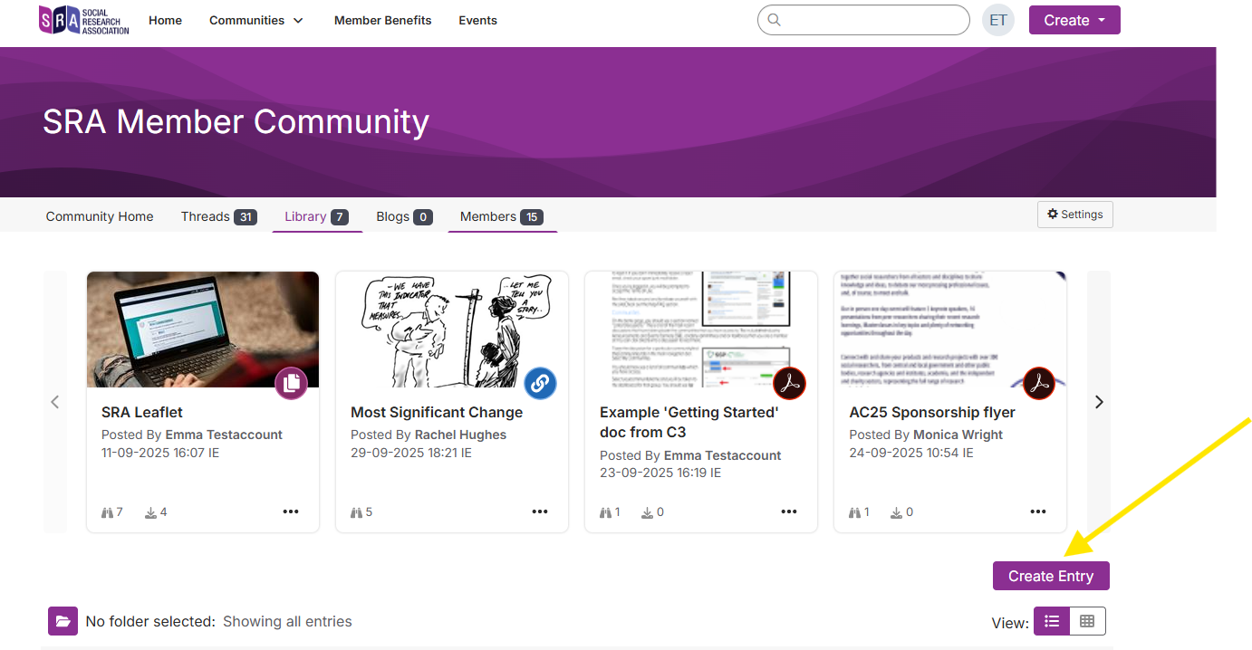 Screenshot showing an alternative way of creating a library entry