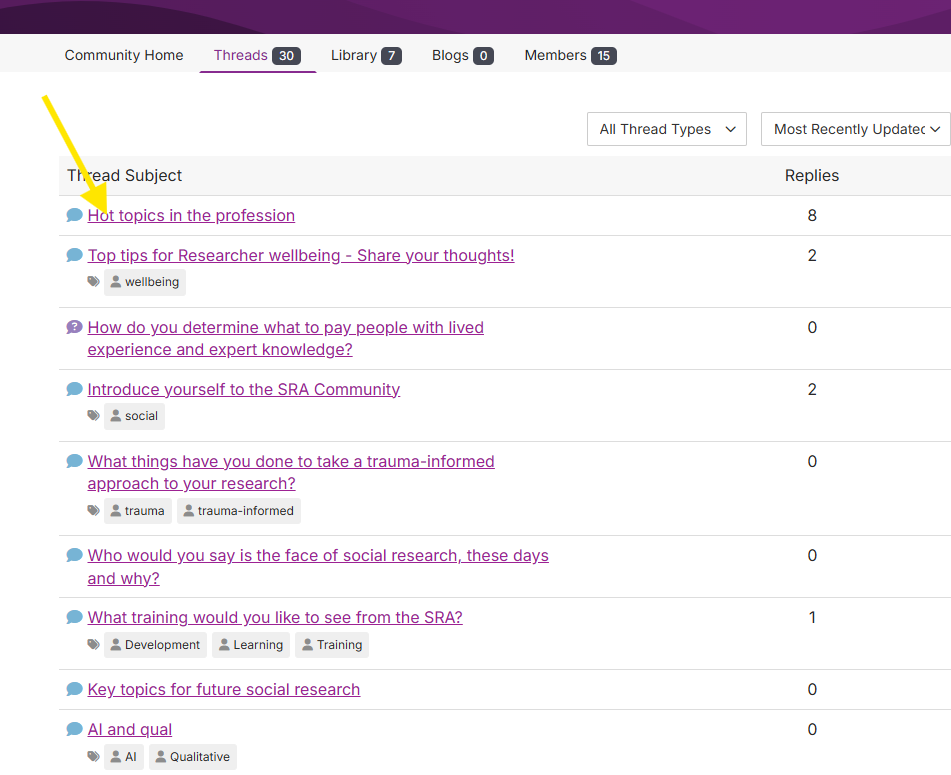 Screenshot showing how to locate the threads