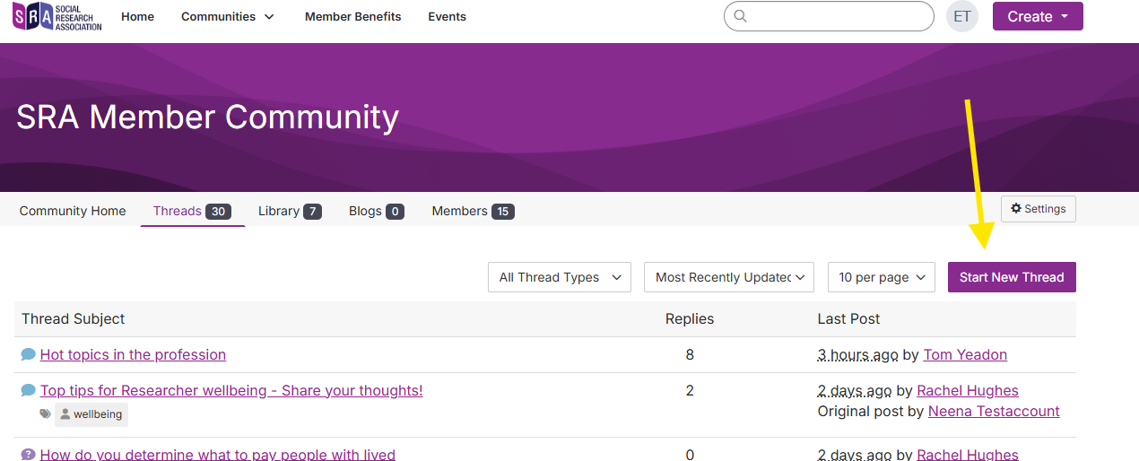 Screenshot showing how to start a new discussion thread.
