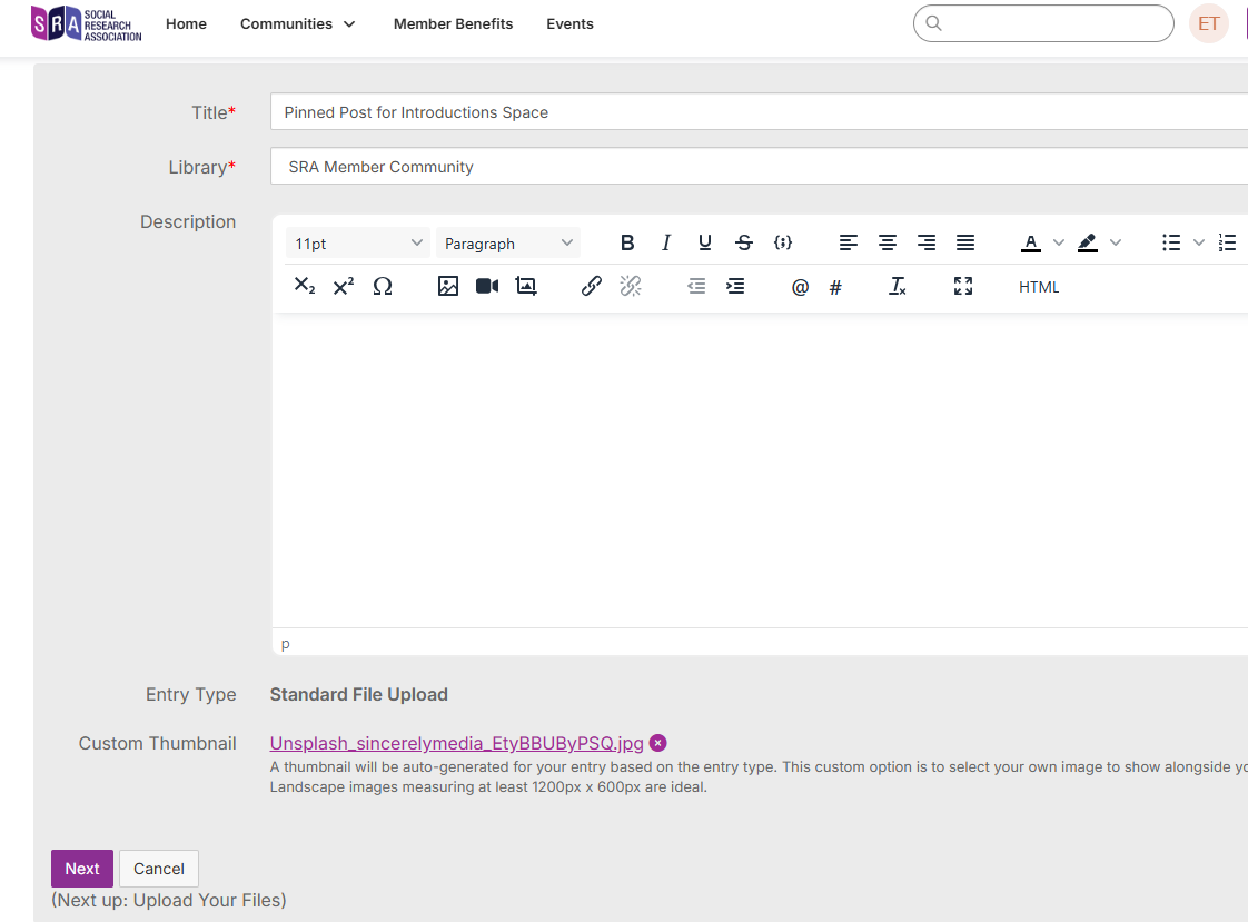 Screenshot showing the first step of uploading a document