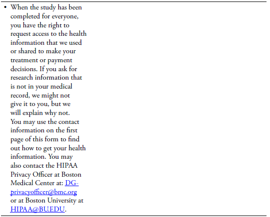 Table 4g: Consent Form Template Use and Disclosure of Your health Information (HIPAA) Section