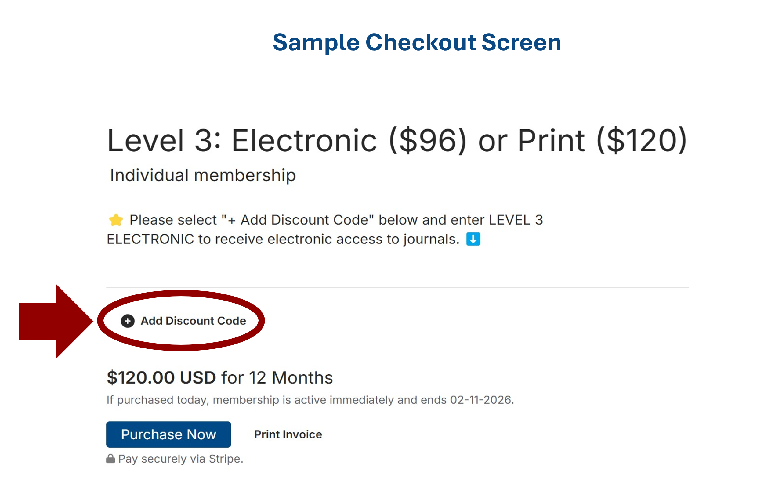 Sample checkout screen