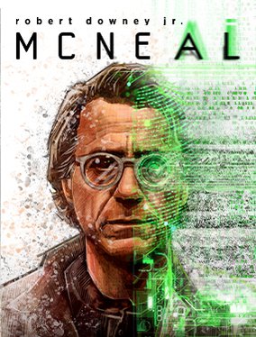 An drawing of a brunette man merging into a green digital readout