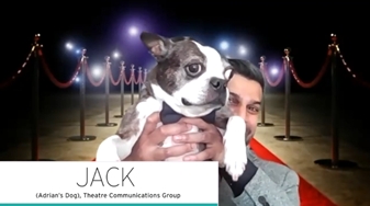 Adrian Budhu, TCG's deputy director, dressed in his Gala best and holding up his adorable dog Jack.