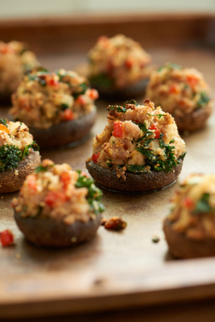 Stuffed Crimini Mushrooms with Kale and Sausage