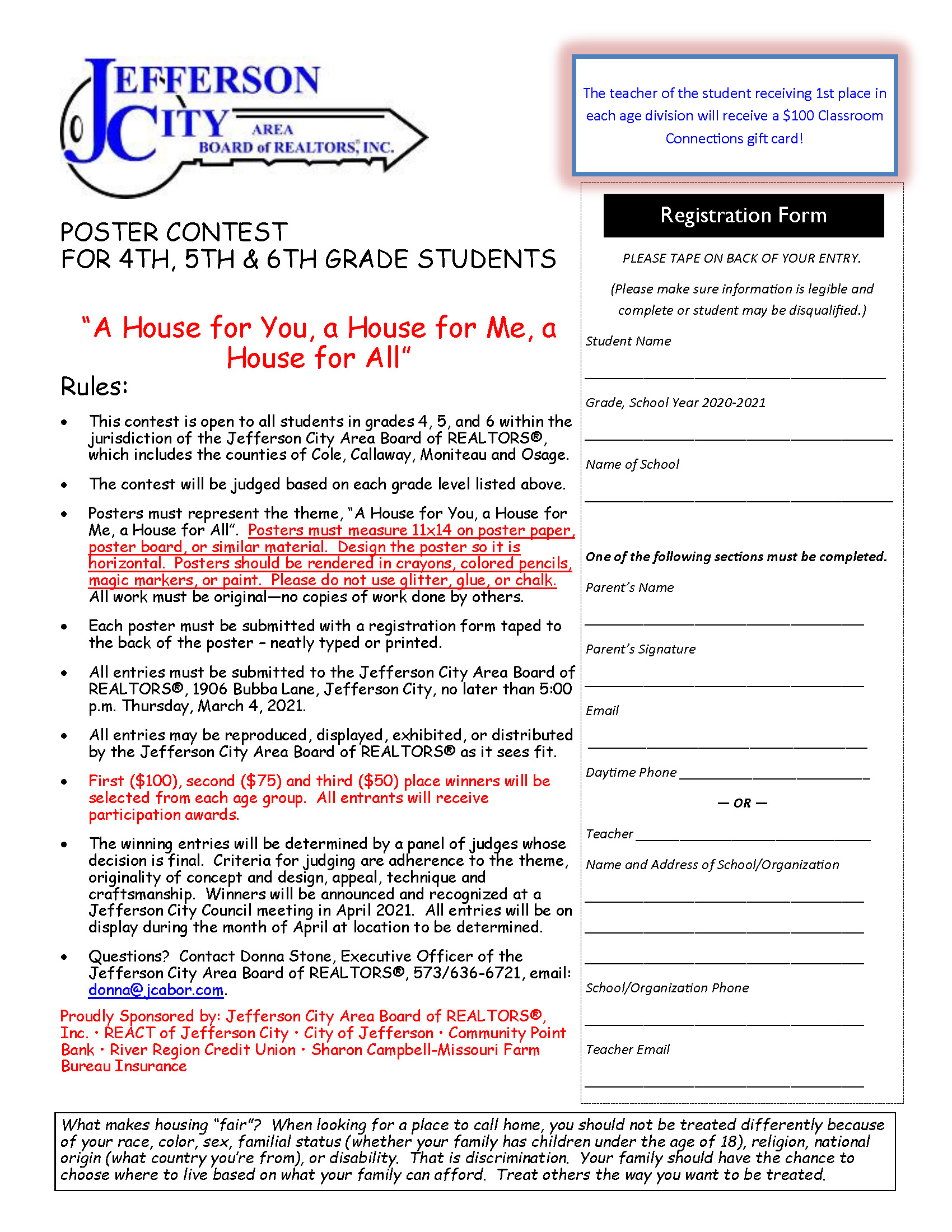 Fair Housing Month Poster Contest Information Sheet Fair Housing Month Poster Contest Information Sheet
