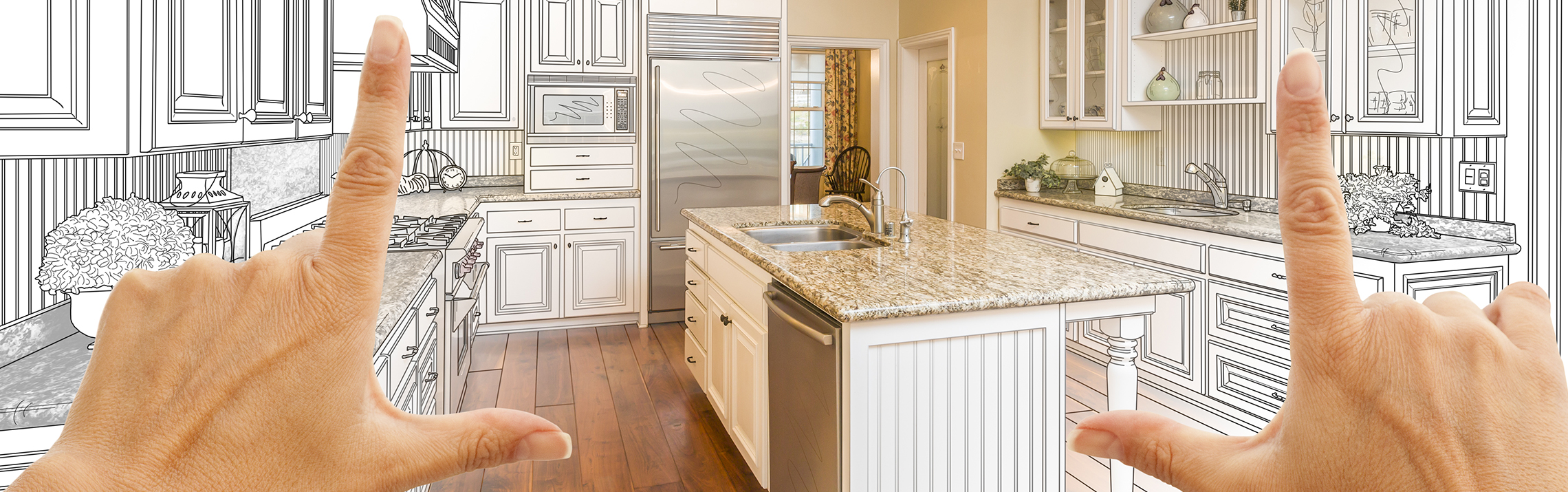 Hands Framing Gradated Custom Kitchen Design Hands Framing Gradated Custom Kitchen Design Drawing and Photo
