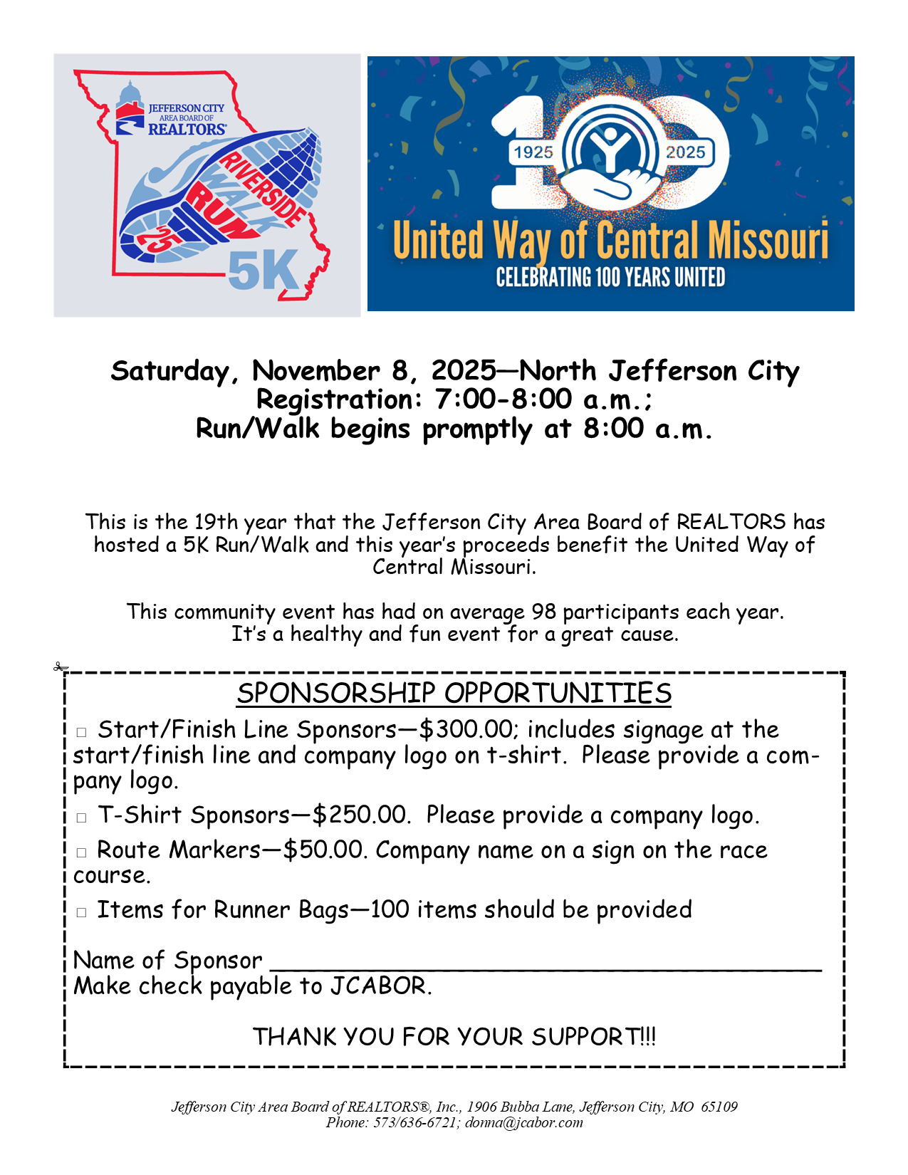 5K Run Walk Sponsorship Form