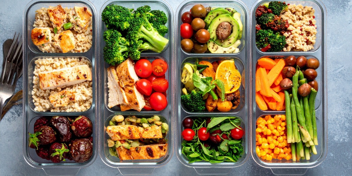 A variety of healthy foods in containers