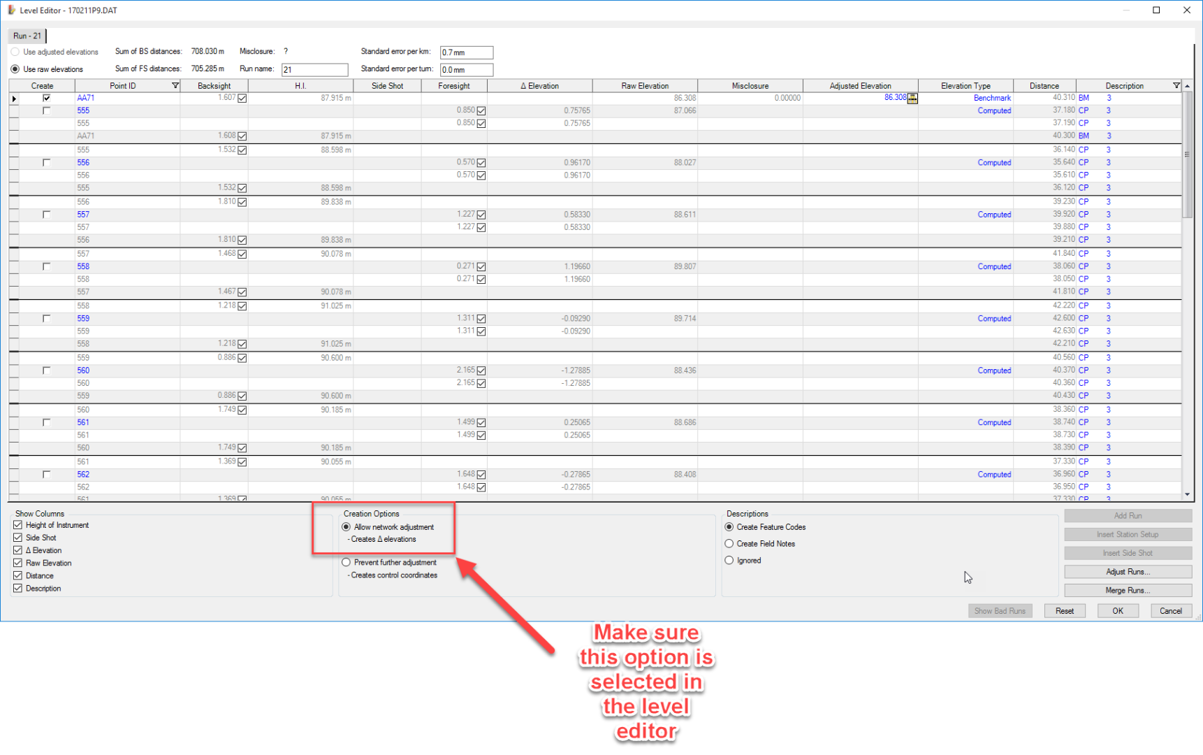 Survey Network Adjustment Level Only Trimble Business Center