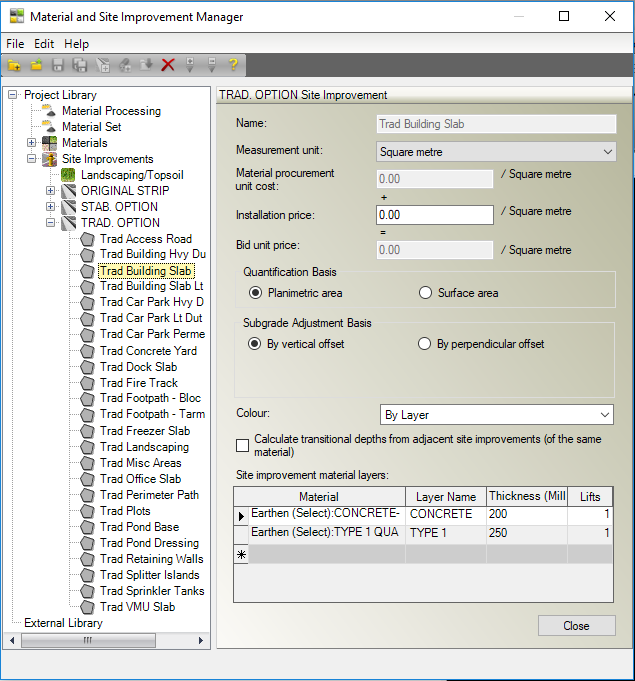 Material and Site Improvement Manger_Screen Shot