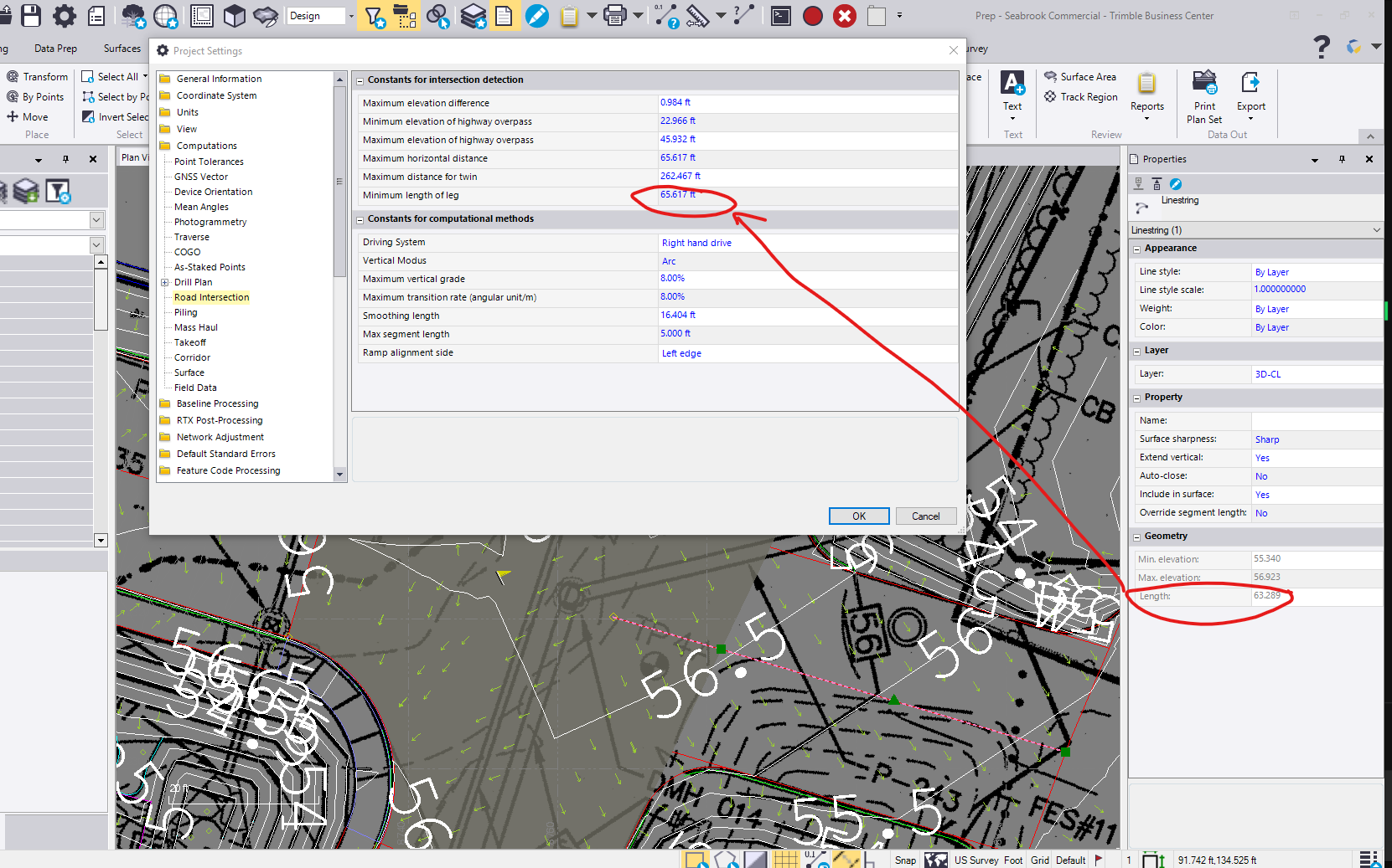 Cross Intersection questions Trimble Business Center