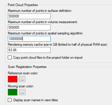 Settings for point clouds