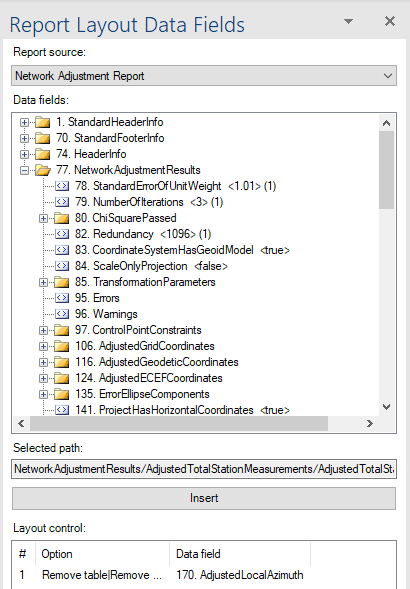 Report Layout Data Fields