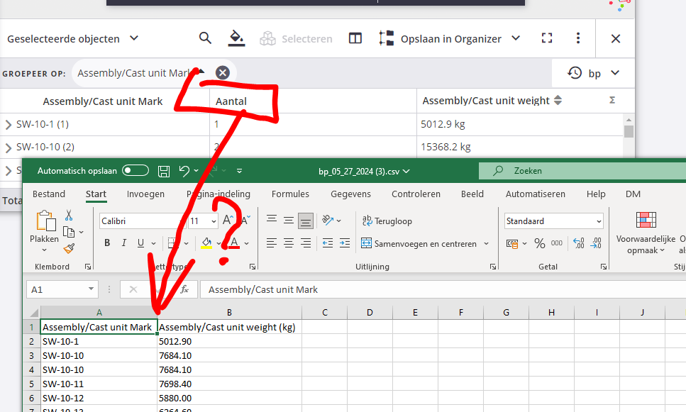 "Count" column missing when exporting to csv | Trimble Connect User Forum