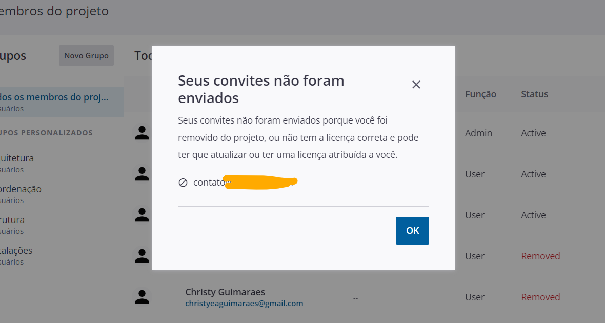 Atualização licença e adição de usuários ao projeto Trimble Connect