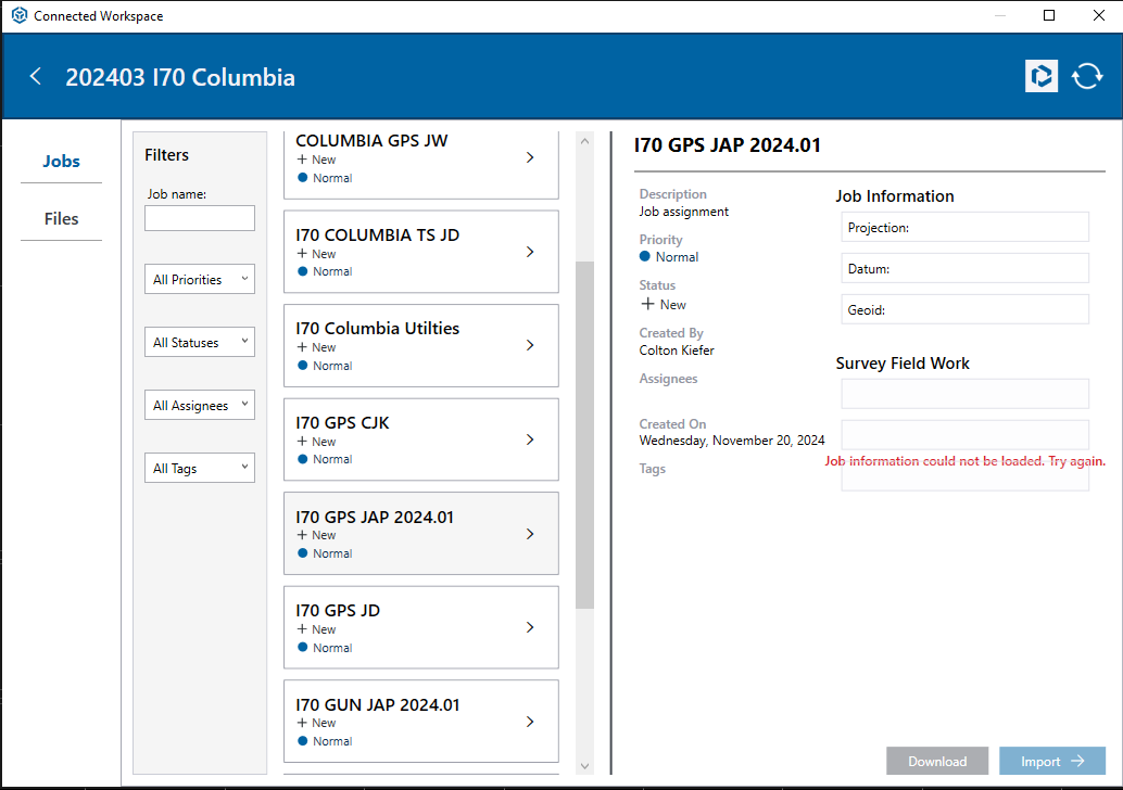Trimble Jobfile Trimble Access 2024.00 Error when trying to import job file from ...