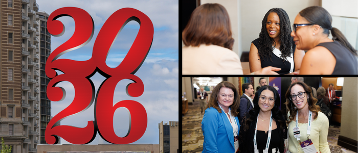 2026 alternate logo for annual conference, photos of URMIA members networking