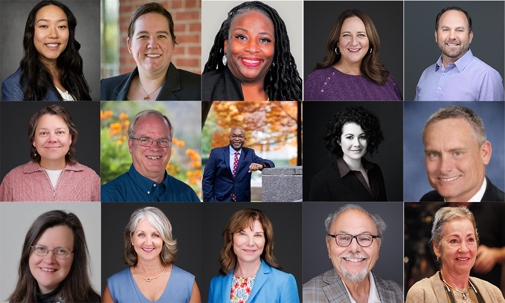 Headshots of URMIA's 2025 award recipients: Caitlin Cai, Victoria Meadows, Mellany Patrong, Susie Johnson, Matt Tuttle, Julie Groves, David Parker, Fitzroy Smith, Candace Collins, Phillip Dendy, Sally Alexander, Amy Daley, Jean Demchak, Lou Drapeau, Margaret Tungseth