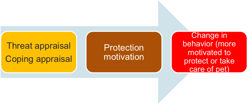 Threat Appraisal Coping Appraisal, Protection Motivation, Change in behavior (more motivated to protect or take care of pet).