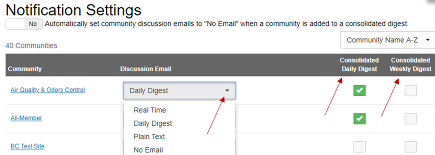 Notification Selection Options