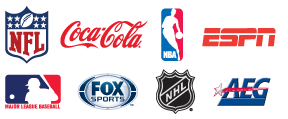 Coca-Cola, the NBA, ESPN, MLB, FOX Sports, the NHL and AEG logos