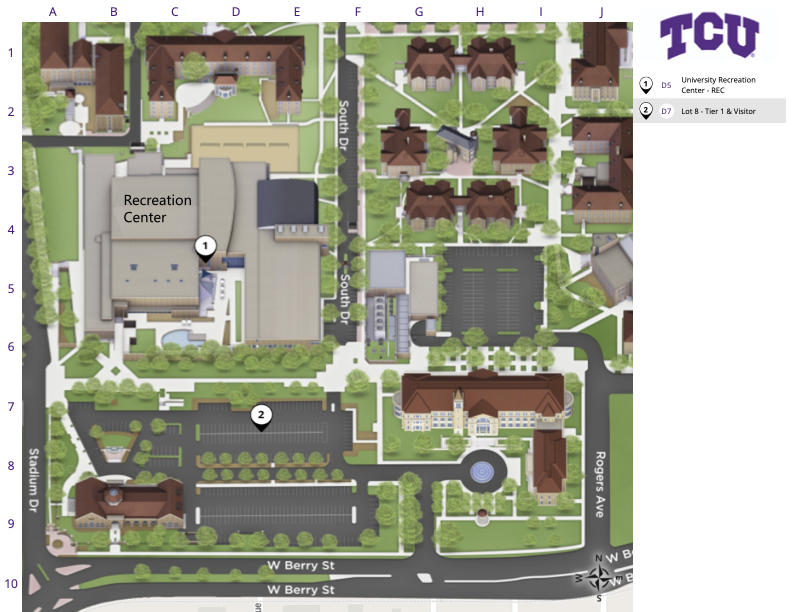 TCU Campus Map_Recreation Center-Lot 8