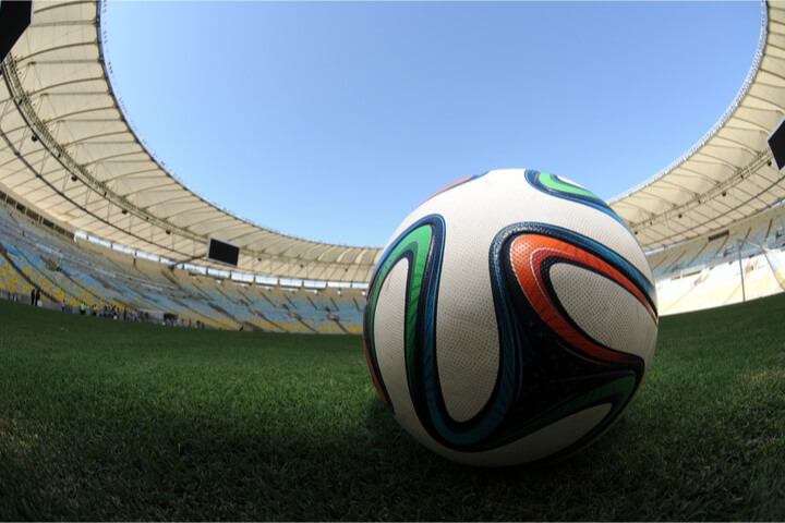 Soccer ball on a stadium field