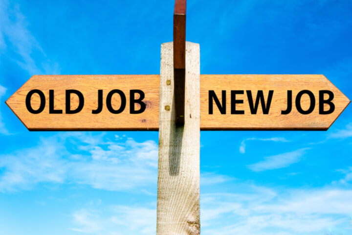 Old Job pointing left, and new job pointing right