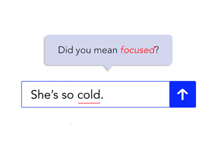 Google search for "She's so cold" but cold autocorrecting to the word focused