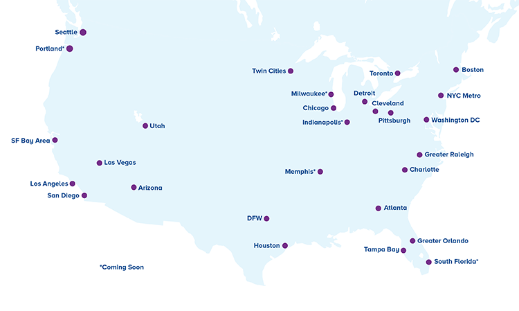 Map of USA highlighting WISE Chapters