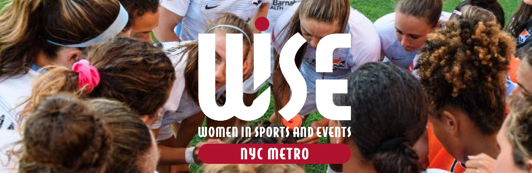 Sky Blue FC team huddle with the WISE NYC Metro logo on top