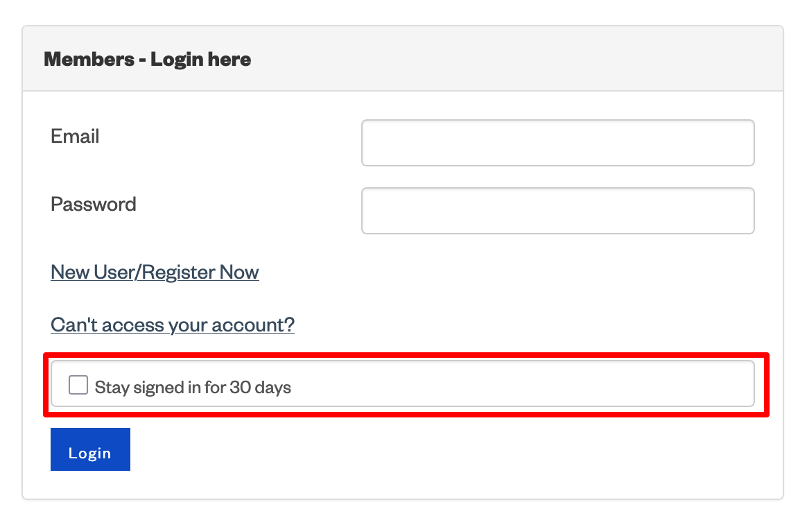 Community Login 30 Days